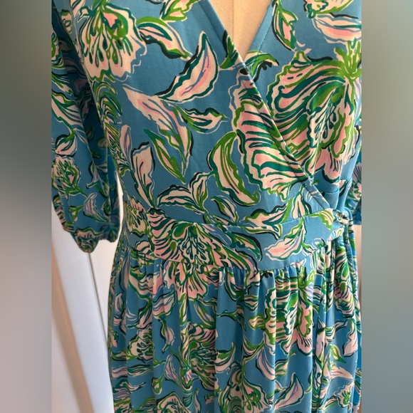 NWT! Lilly Pulitzer Brantley Midi Wrap Dress Cumulus Blue Chick Magnet Size M - Picture 7 of 12